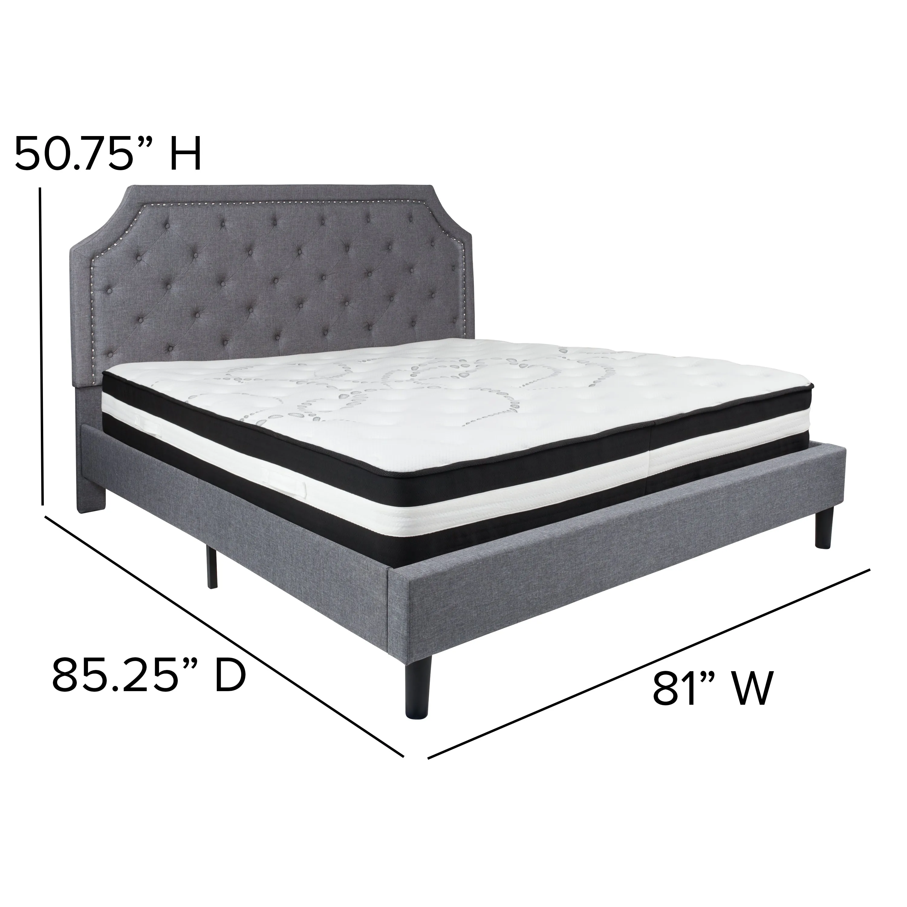 King Platform Bed Set-Gray SL-BM-12-GG