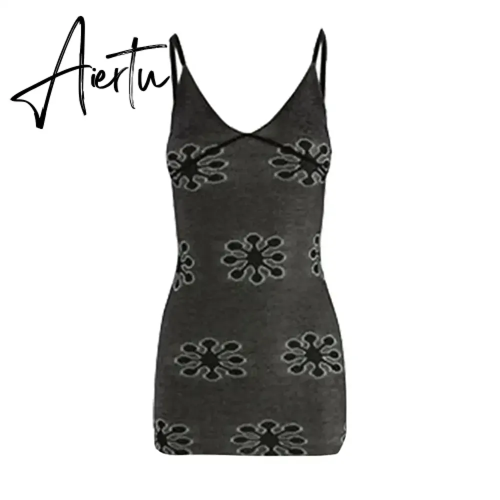 Knit For Women Printed Y2k Dress Slim Backless Fashion Holiday Beach Outfits See-Through Knitwear Summer Female Mini Dress