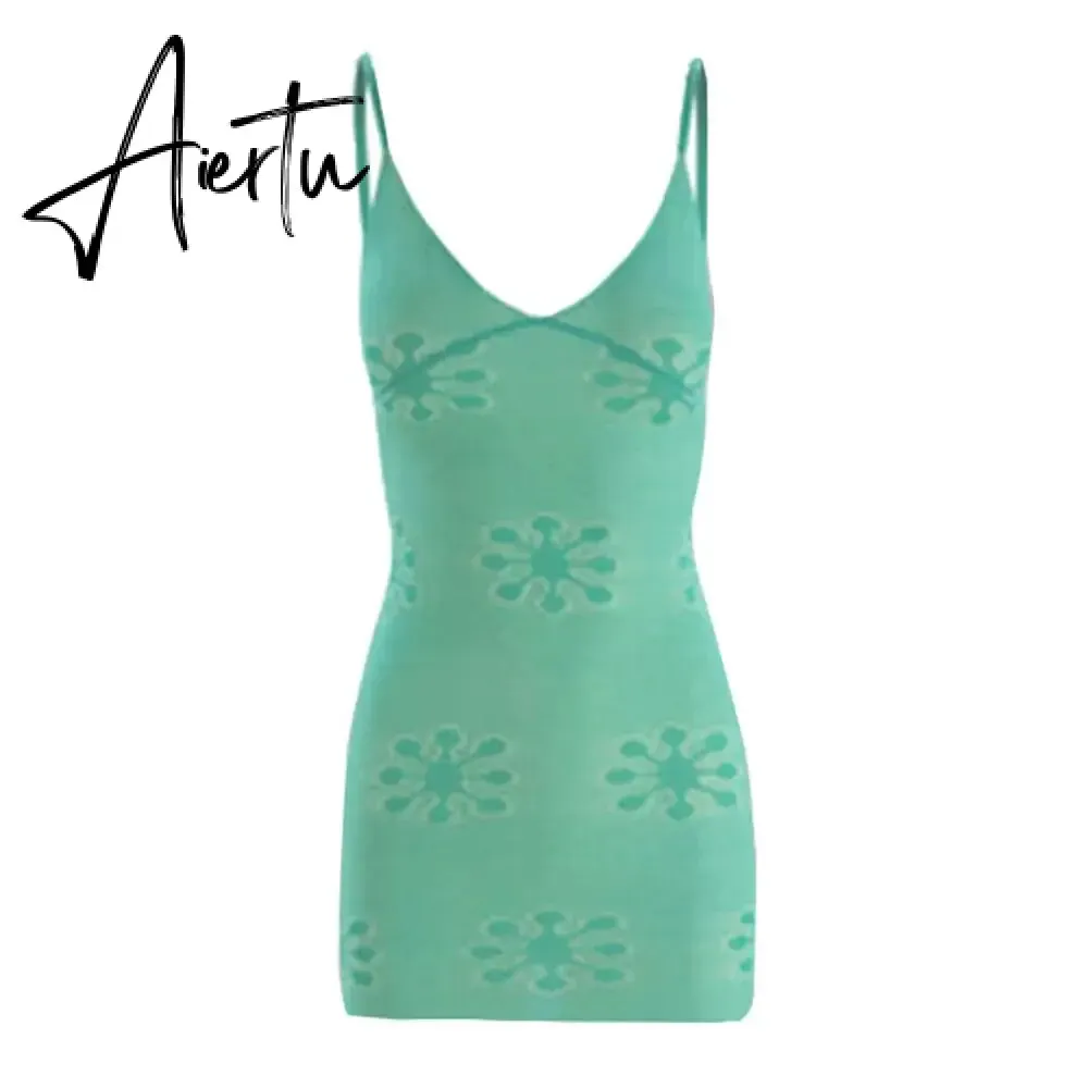Knit For Women Printed Y2k Dress Slim Backless Fashion Holiday Beach Outfits See-Through Knitwear Summer Female Mini Dress
