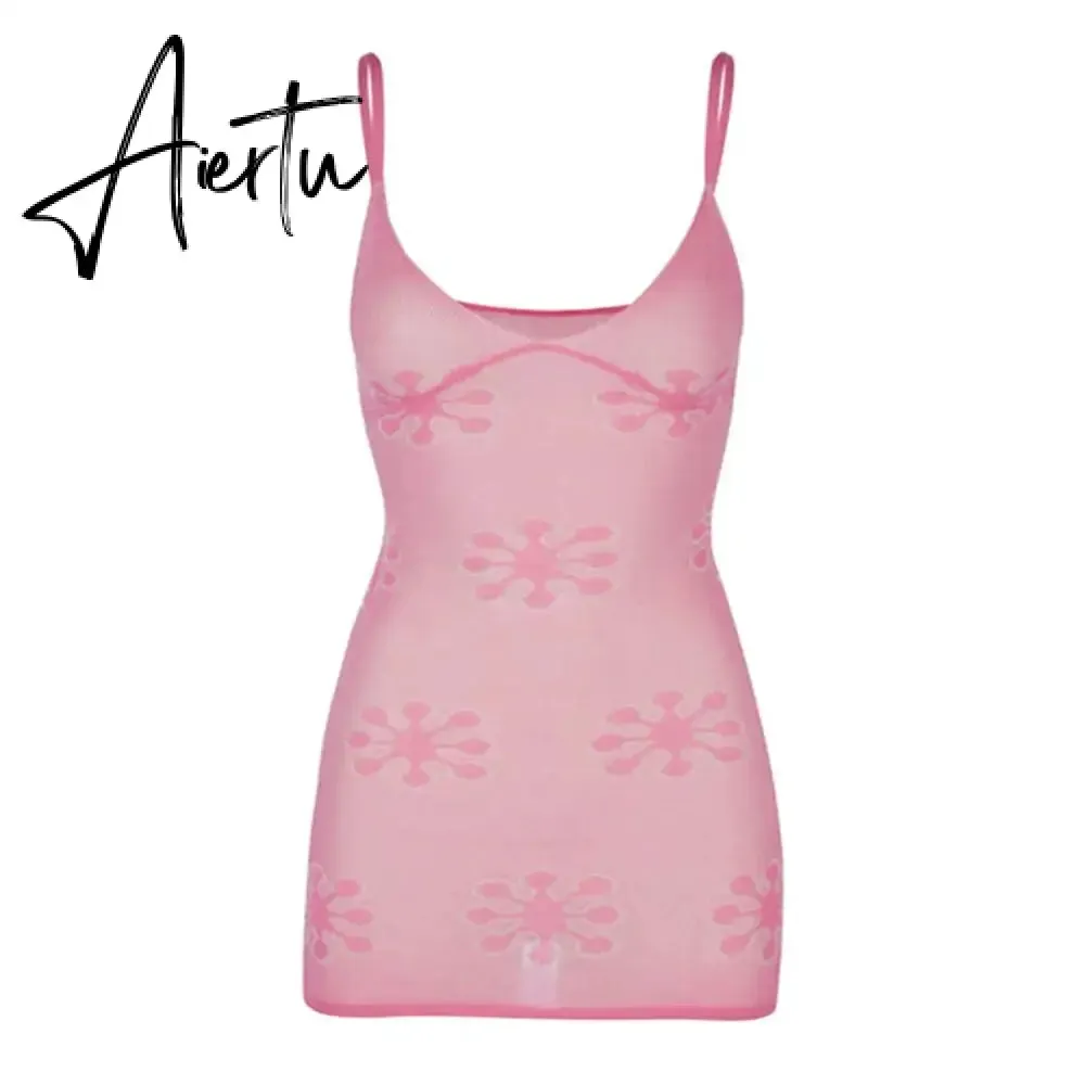 Knit For Women Printed Y2k Dress Slim Backless Fashion Holiday Beach Outfits See-Through Knitwear Summer Female Mini Dress