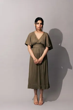 Manuela Dress | Cotton Eco-Printed Kaftaan Style Dress (Olive green)