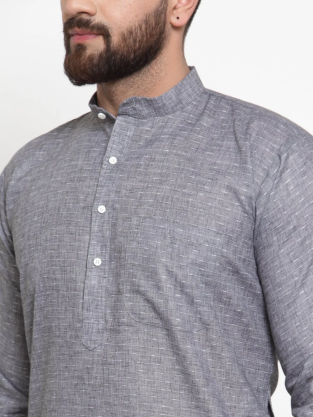 Men Grey Self-Design Kurta With Churidar