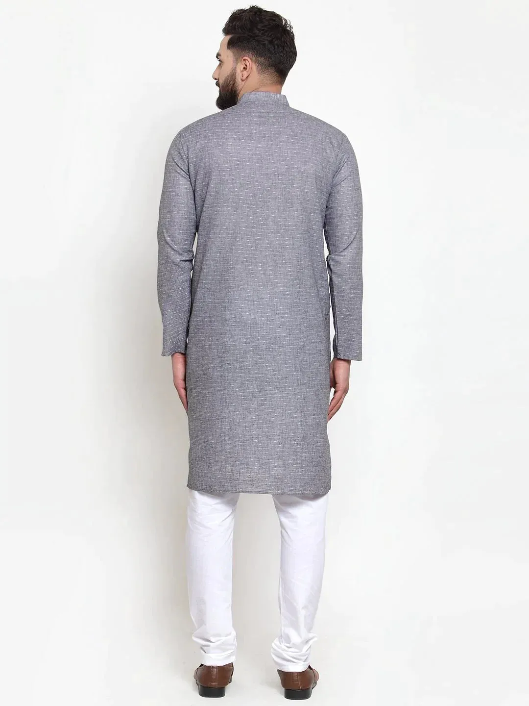 Men Grey Self-Design Kurta With Churidar