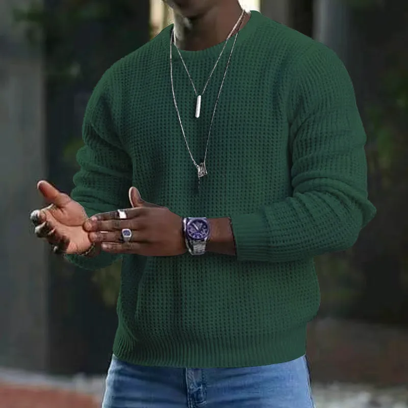 Men's Solid Color Commuter Versatile Long Sleeve Knit Crew Neck
