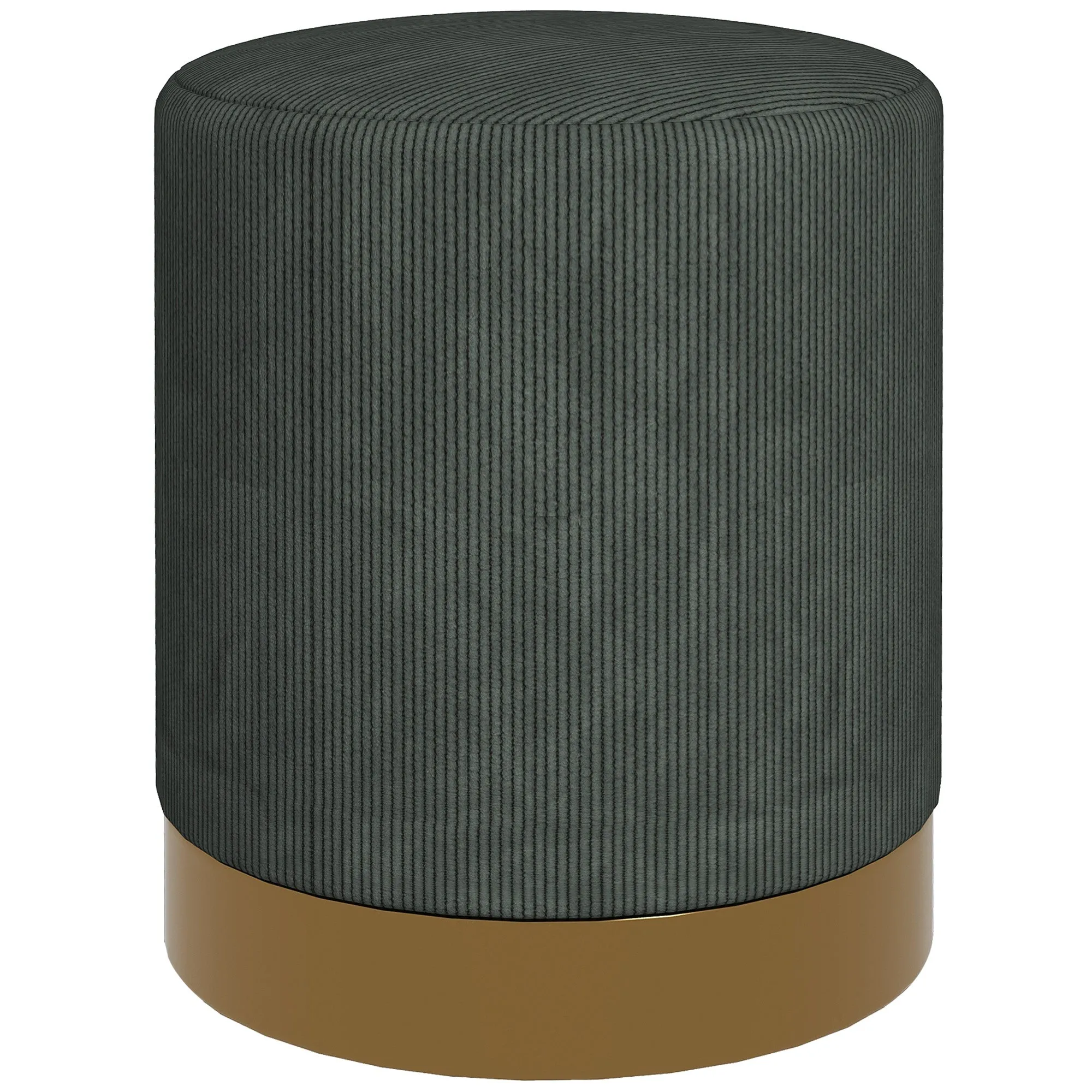 Modern Round Footstool, Fabric Upholstered Foot Rest, Dark Green