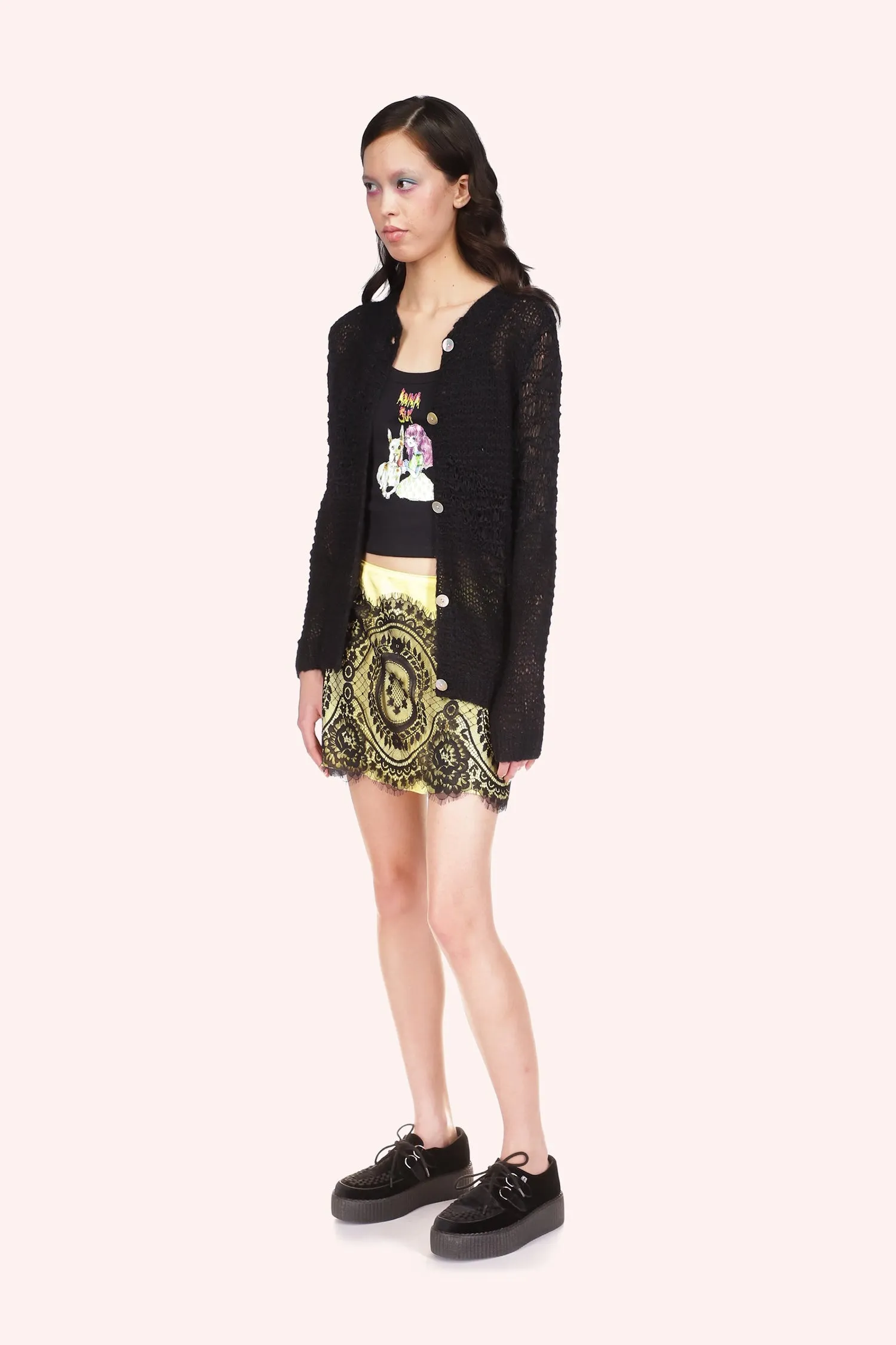Mohair Tape Yarn Knit Cardigan