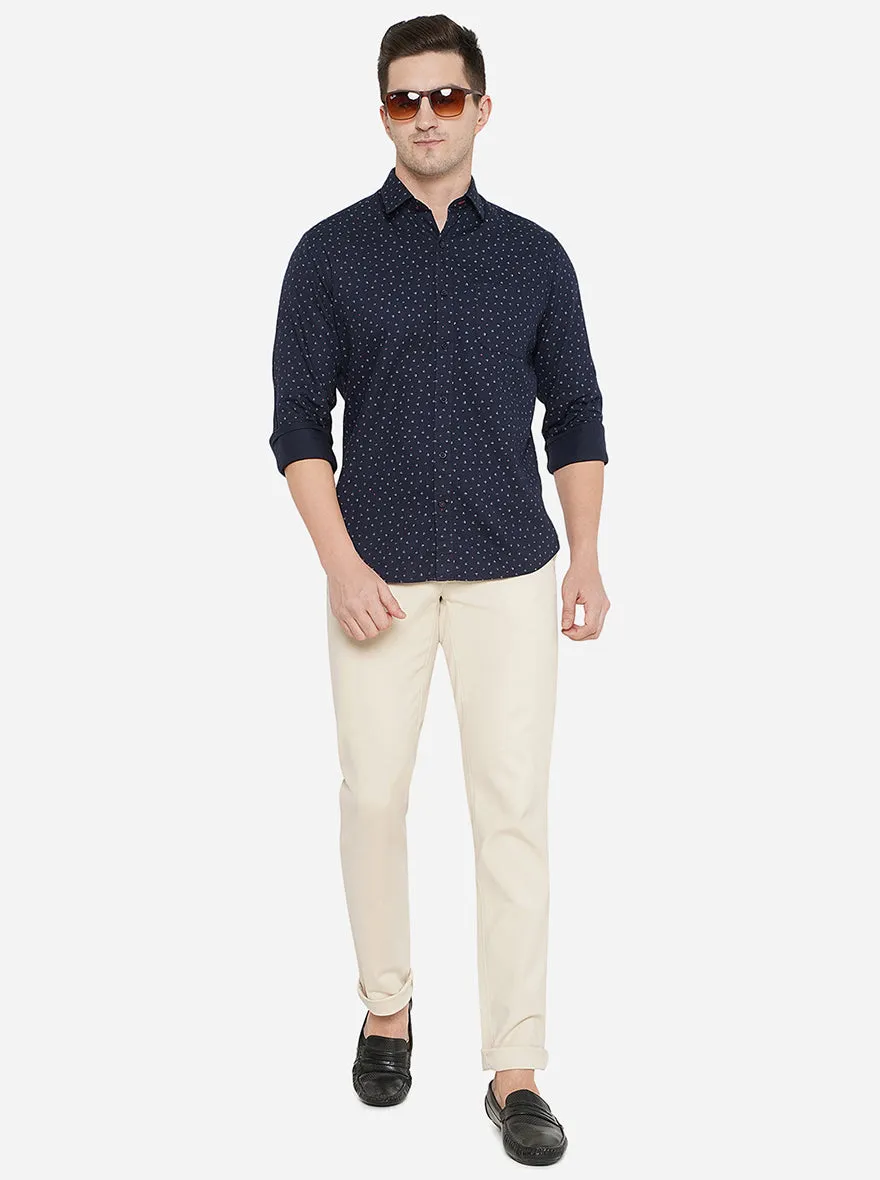 Navy Blue Printed Classic Fit Casual Shirt | Greenfibre