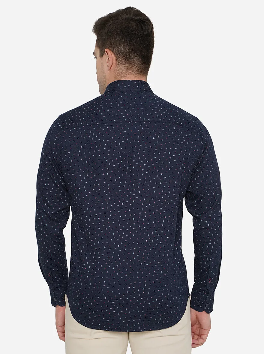 Navy Blue Printed Classic Fit Casual Shirt | Greenfibre
