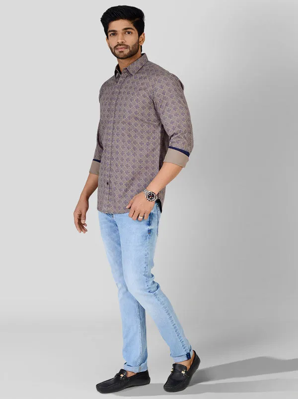 Opal Grey Printed Slim Fit Casual Shirt | JadeBlue