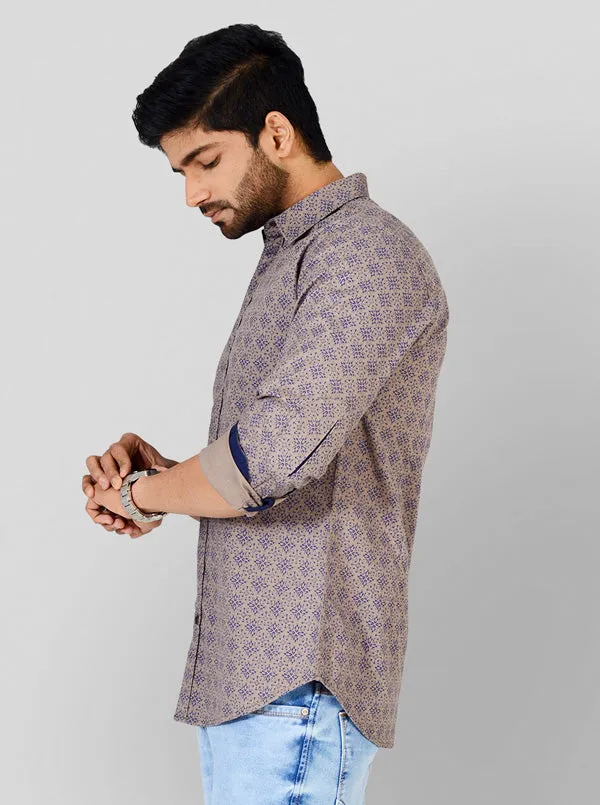Opal Grey Printed Slim Fit Casual Shirt | JadeBlue
