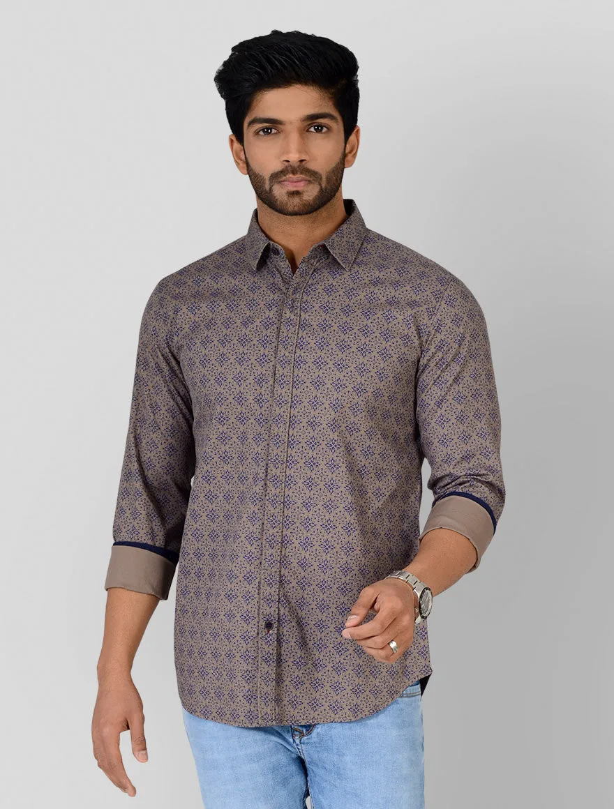 Opal Grey Printed Slim Fit Casual Shirt | JadeBlue