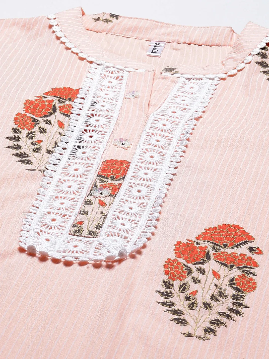 Peach Floral Printed Dupatta Set