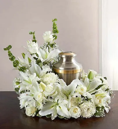 Pure White Urn Cremation Flowers