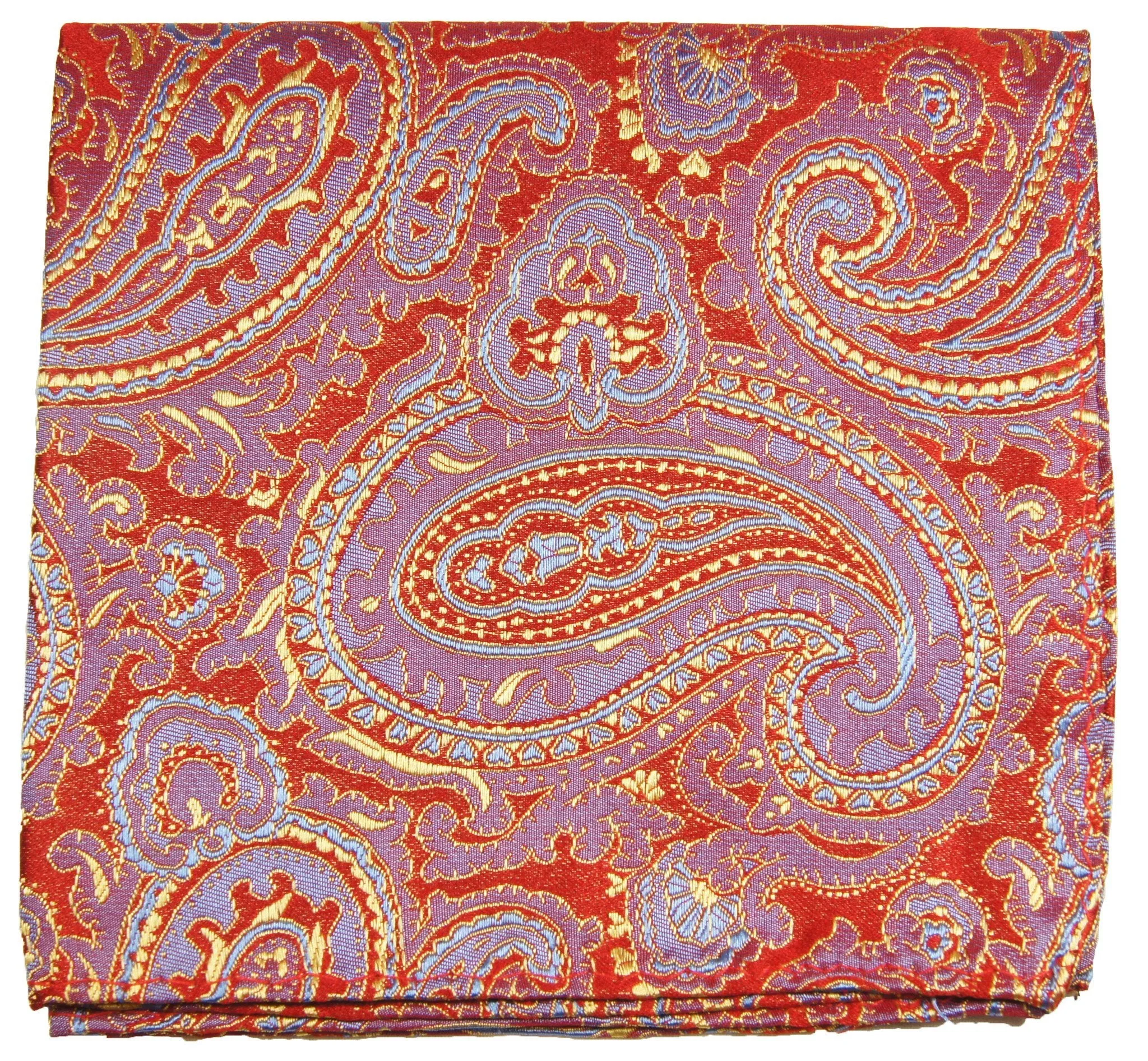 Red, Gold and Blue Paisley Silk Pocket Square