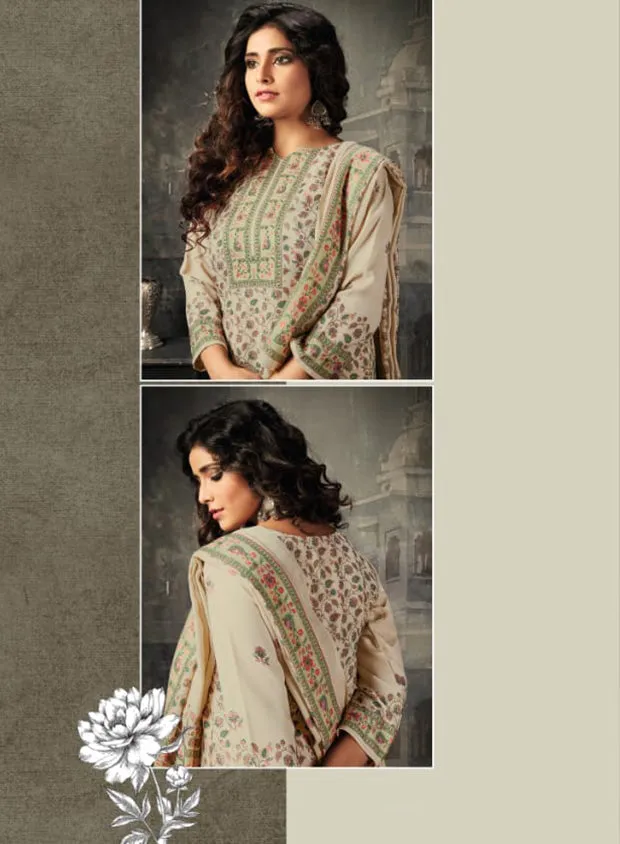 Rivaa Cream Pure Cotton Unstitched Suit Dress Material for Women