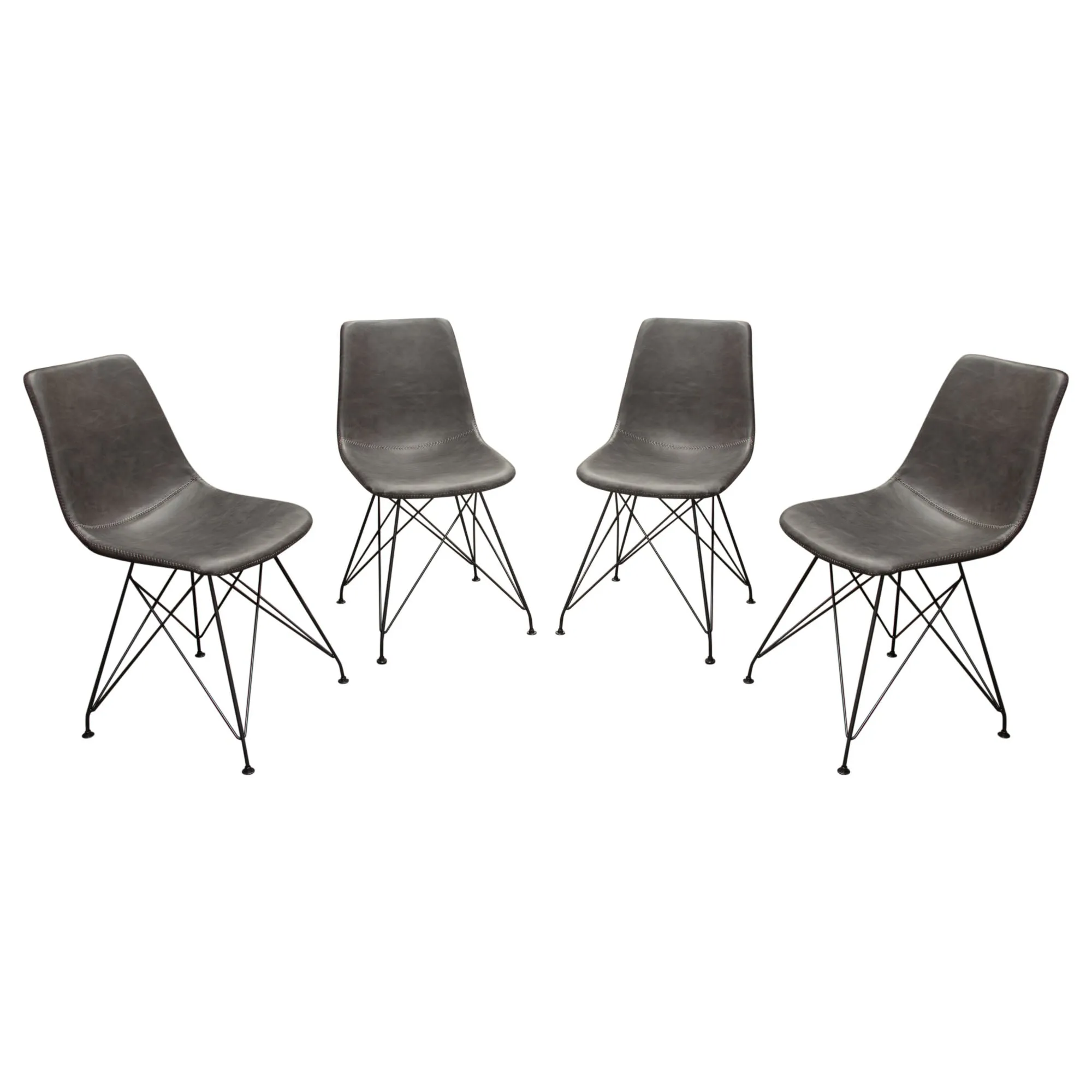 Theo Set of (4) Dining Chairs in Weathered Grey Leatherette w/ Black Metal Base by Diamond Sofa