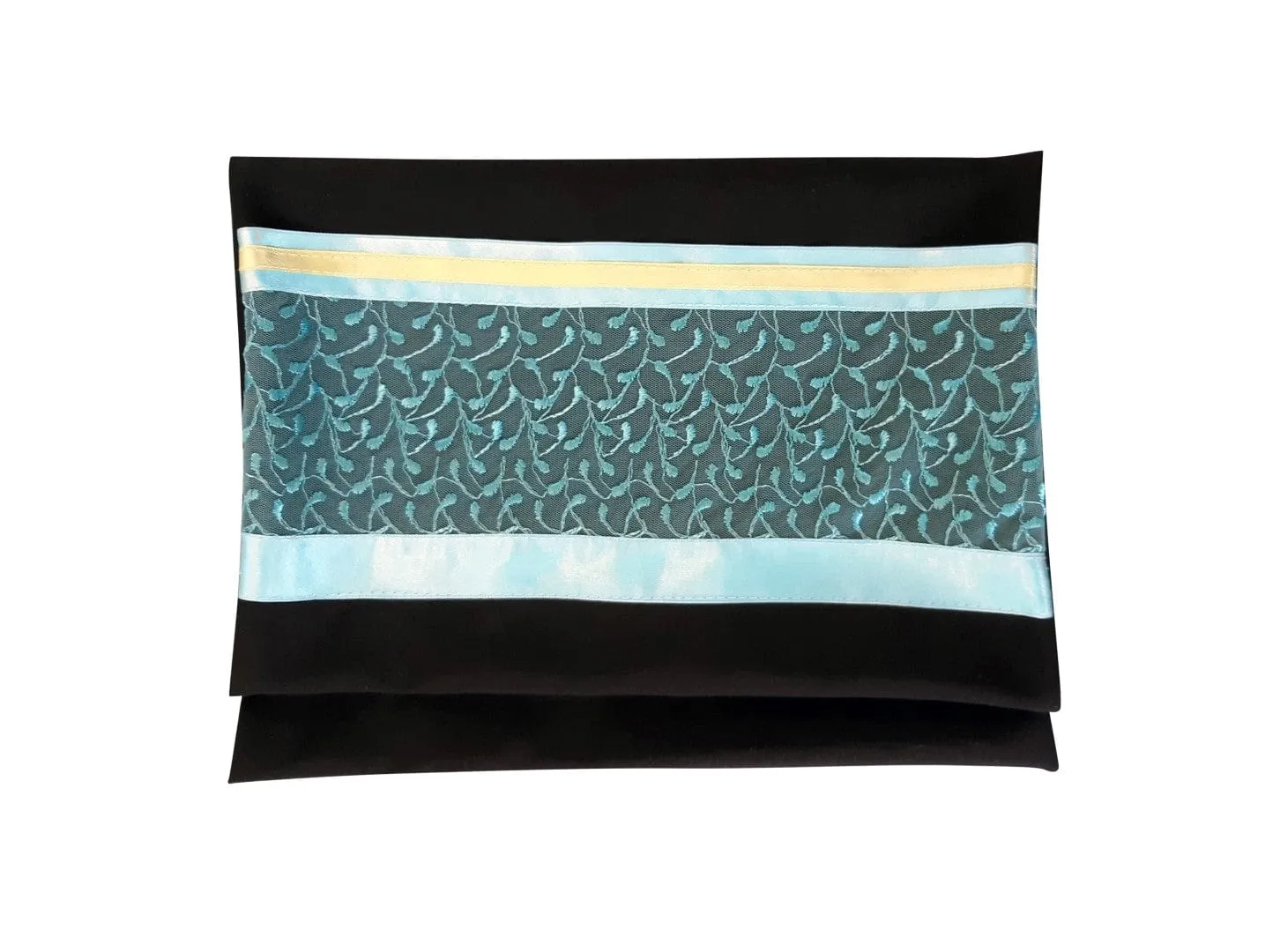 Vibrant Turquoise Leaves Black Tallit for Women, Bat Mitzvah Tallit