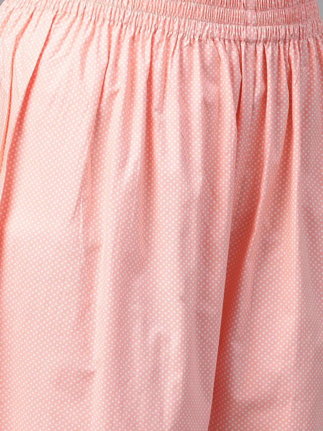Women Off White & Peach Straight Floral Printed Kurta And Palazzos Set