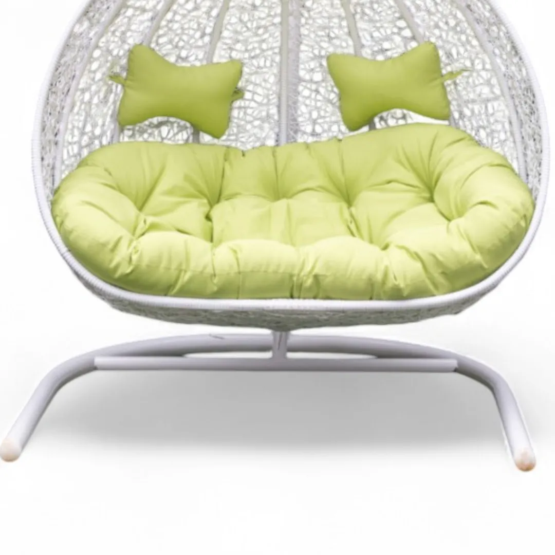Wooden Twist Hanging Egg Swing Chair with Stand Egg Chair Wicker Indoor Outdoor Hammock Egg Chair with Cushions 550lbs for Patio, Bedroom, Garden and Balcony (White)