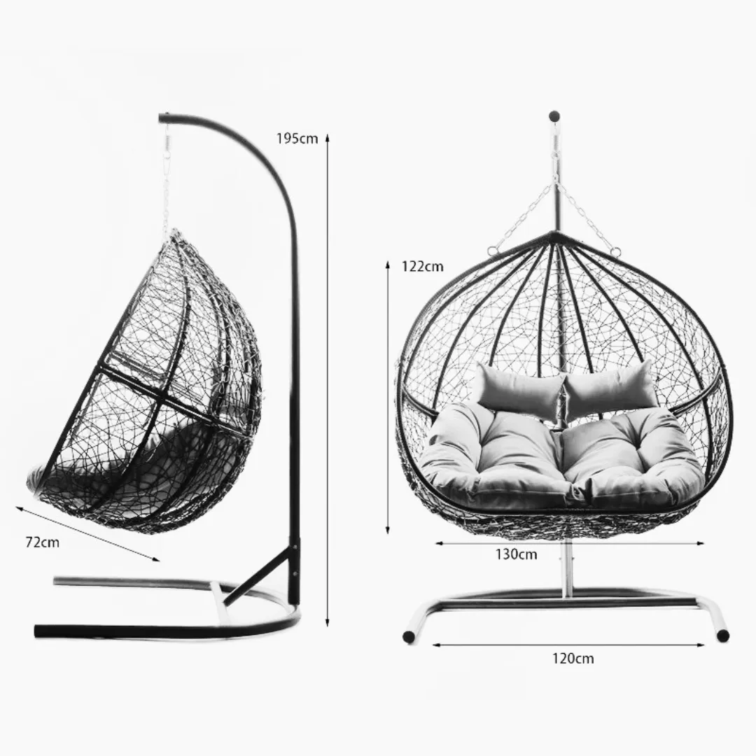 Wooden Twist Hanging Egg Swing Chair with Stand Egg Chair Wicker Indoor Outdoor Hammock Egg Chair with Cushions 550lbs for Patio, Bedroom, Garden and Balcony (White)